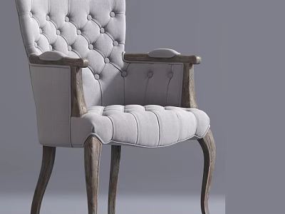 Classic Tufted Armchair With Light Gray Fabric Wooden Armrests And Legs 3d model