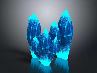 Blue Glowing Crystal Structures With Illuminated Textured Surfaces And Geometric Shapes 3d model