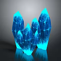 Blue Glowing Crystal Structures With Illuminated Textured Surfaces And Geometric Shapes 3d model