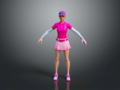 Sporty Game Movie Character In Pink Top Plaid Skirt Pink Cap White Sleeves Gloves Shoes 3d model