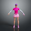 Sporty Game Movie Character In Pink Top Plaid Skirt Pink Cap White Sleeves Gloves Shoes