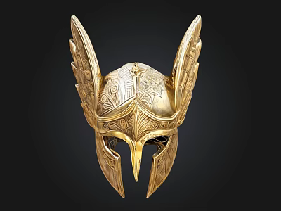 Golden Winged Helmet With Intricate Ancient Mythological Design And Craftsmanship Details 3d model