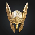 Golden Winged Helmet With Intricate Ancient Mythological Design And Craftsmanship Details