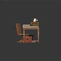 Vintage Office Desk With Old Typewriter Telephone Books And Wooden Chair