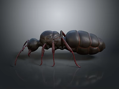 Black Ant With Red Legs Standing On Smooth Black Surface Showing Reflection 3d model