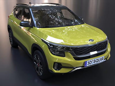 Sleek Modern Yellow Kia SUV Exterior With Stylish Front Grille And Alloy Wheels 3d model