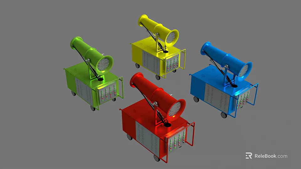 Mobile Industrial Dust Control Equipment in Green Yellow Red Blue with Trolley Wheels 3d model 