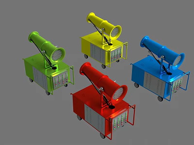Mobile Industrial Dust Control Equipment in Green Yellow Red Blue with Trolley Wheels 3d model