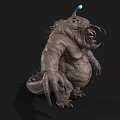 3D Monster Model Featuring Ugly Large Mouth Sharp Teeth Rough Skin Blue Orb On Head