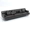 Black Leather Casual Sofa Set With Multiple Cushions Modern Design 3d model