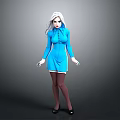 3D Character Model With White Long Hair Blue Dress White Gloves Black Stockings And Heels