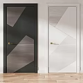 Modern Contemporary Swing Doors With Black White Gray Geometric Patterns And Golden Handles Wooden Panels