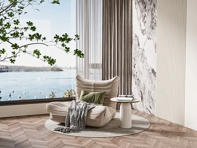Comfy Lazy Sofa In Cozy Living Room With Window View Decorative Wall Art And Round Rug 3d model
