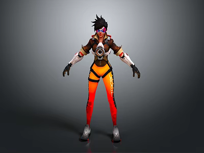 Futuristic Sci fi Character Wearing Orange Black Outfit With Goggles And Mechanical Armor 3d model