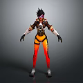 Futuristic Sci fi Character Wearing Orange Black Outfit With Goggles And Mechanical Armor