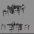 Elegant Modern Dining Table Set With Light Chairs Decorative Vase And Flowers 3d model