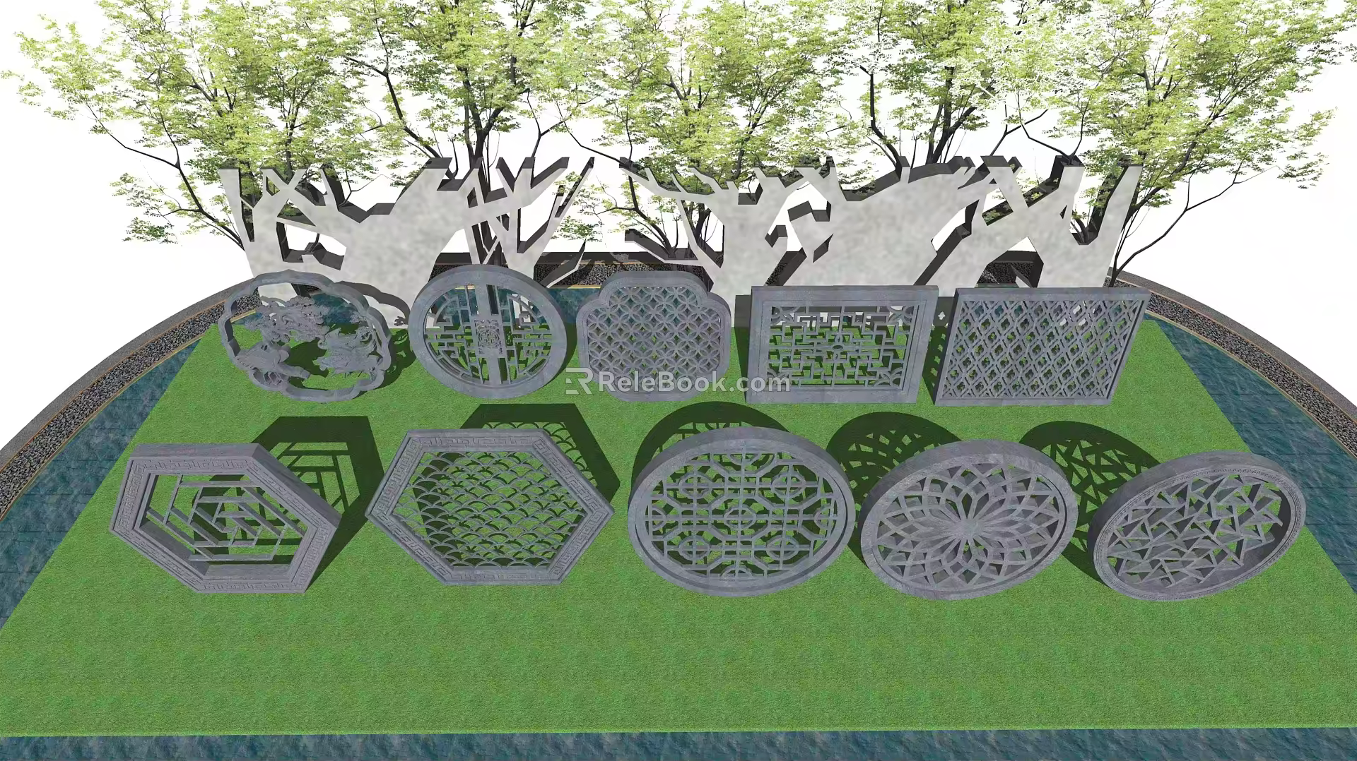 Chinese-style Flower Window Architectural Component Window Decoration Window Hollow Flower Window Pane 3d model