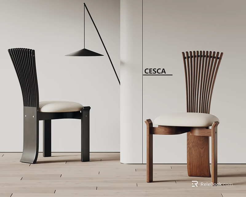 Modern Slatted Back Dining Chairs With Upholstered Seat And Black Wooden Frames 3d model 