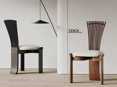 Modern Slatted Back Dining Chairs With Upholstered Seat And Black Wooden Frames 3d model