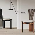 Modern Slatted Back Dining Chairs With Upholstered Seat And Black Wooden Frames 3d model