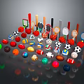 Colorful Sports Equipment Collection Featuring Various Balls and Different Rackets