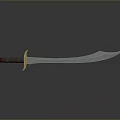 Curved Blade Scimitar Weapon With Brown Handle Red Accent And Metallic Texture