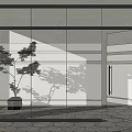 Modern Glass Door Design With Black Frame Transparent Glass And Indoor Plant