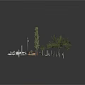 Collection Of Scenery Components Including Trees Street Lamps Traffic Signs And Fence Models