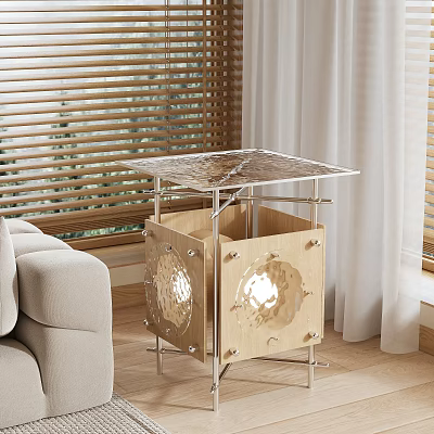 Modern Side Table With Glass Top Metal Frame And Wooden Storage In Living Room 3d model