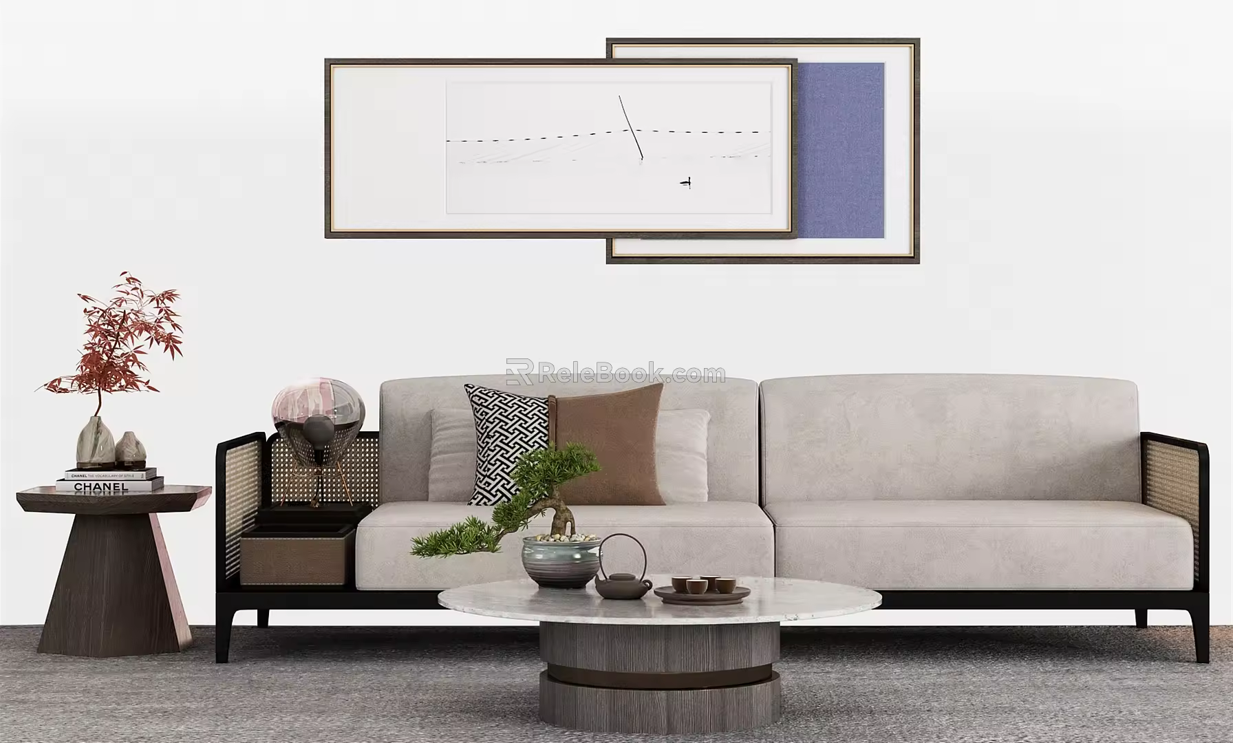 New Chinese-style Double Sofa Coffee Table Combination 3d model