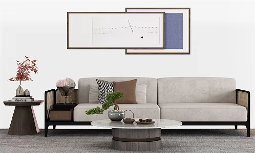 New Chinese-style Double Sofa Coffee Table Combination 3d model
