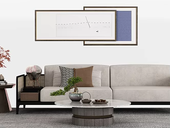 New Chinese-style Double Sofa Coffee Table Combination 3d model