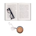 Open Book With Black Glasses Coffee Cup Wireless Earbuds And White Case 3d model