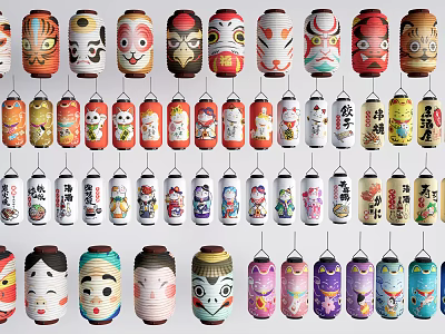 Rows Of Colorful Traditional Lanterns With Various Decorative Patterns And Designs 3d model