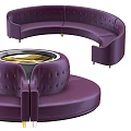 Elegant Purple Curved Tufted Sofa With Gold Round Center Table
