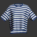 Blue and White Striped Short Sleeve Round Neck T-shirt for Casual Everyday Wear