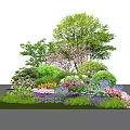 Vibrant Flowering Shrubs With Mixed Trees And Colorful Flowers In Green Lawn