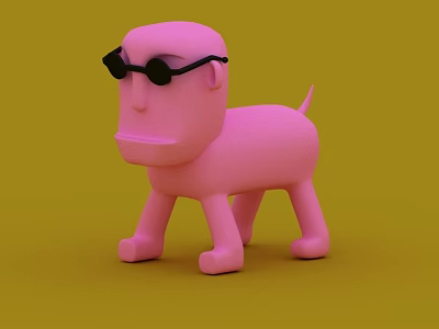 Pink Dog Shaped Decorative Figurine Set With Black Sunglasses On Yellow Background 3d model