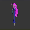 Fantasy Character With Purple Pink Hair Blue Skin And Colorful Cape Outstretched Arms