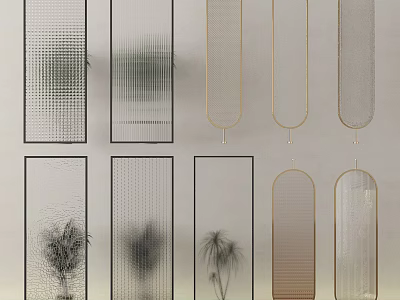 Modern Decorative Room Dividers With Transparent Glass Geometric Patterns And Various Shapes 3d model