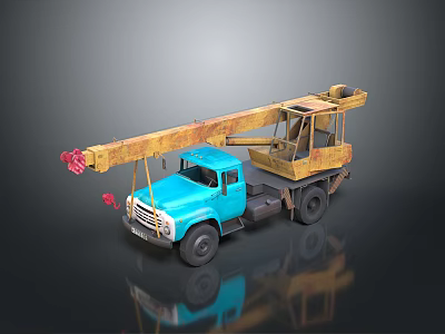 Blue Heavy Duty Crane Truck With Yellow Lifting Boom And Cab Design 3d model
