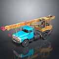 Blue Heavy Duty Crane Truck With Yellow Lifting Boom And Cab Design