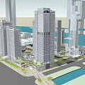 Modern Commercial Street With Tall Buildings Glass Facades And Green Plants