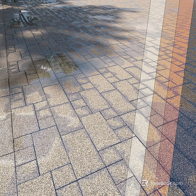 Paved Ground With Geometric Tile Patterns And Natural Light Shadow Effects 3d model 