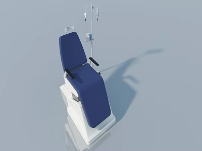 Blue Medical Examination Chair With White Base Armrests And IV Stand 3d model