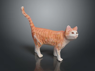 Orange and White Origami Cat Paper Craft Sculpture with Handmade Design 3d model