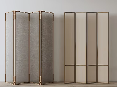 Elegant Modern Room Divider With Gold Metal Frame And Linen Fabric Panels For Home Decor 3d model