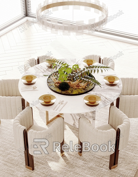 Modern round dining table and chair combination model