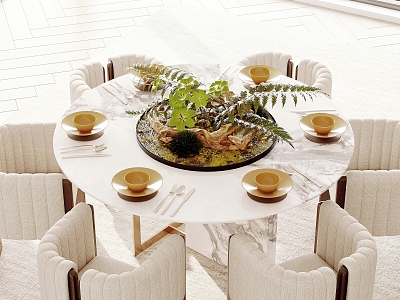 Modern round dining table and chair combination model