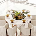 Modern round dining table and chair combination 3d model